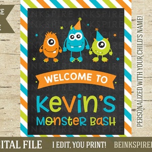 Monster Birthday, Monster Party, Personalized Printable Monster Welcome Sign, Little Monster Party, Monster Birthday Sign, DIGITAL FILE