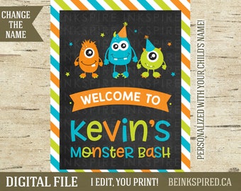 Monster Birthday, Monster Party, Personalized Printable Monster Welcome Sign, Little Monster Party, Monster Birthday Sign, DIGITAL FILE