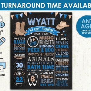 Cowboy primo compleanno lavagna - FILE DIGITALE stampabile - Boys Blue Western Rodeo primo compleanno festa Milestone Poster Sign Board