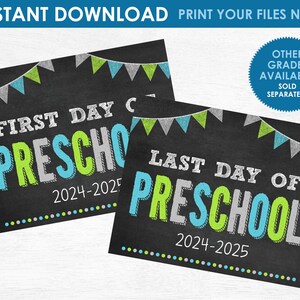 Segni stampabili del primo e dell'ultimo giorno di scuola materna - DOWNLOAD IMMEDIATO - Ritorno a scuola stampabili alla lavagna - Altri gradi disponibili!