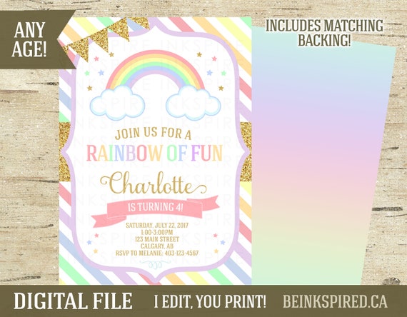 Rainbow Invitation, Rainbow Party, Rainbow Birthday, Birthday Invitation, Rainbow Invite, Printable Invitation, Rainbow, DIGITAL FILE