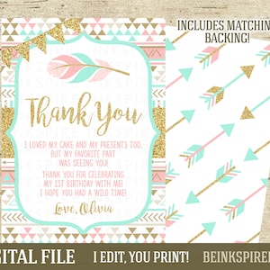 Wild One Dankeschön-Karte - druckbare DIGITALDATEI - Personalisierte Pink, Mint & Gold Glitzer-Fotokarte - Ändern Sie die Nachricht! Füge ein Foto hinzu!