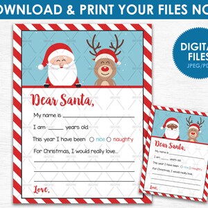 Druckbare Brief an den Weihnachtsmann - INSTANT DOWNLOAD - Dear Santa Brief - Blanko Coloring Page Kids Christmas Wish List