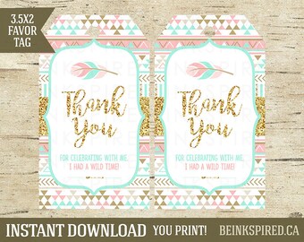 Wild One Favor Tags, Merci Tags, Tribal Favor Tags, Wild One Party, Wild One Birthday, Pink Gold Mint, Imprimable, OLIVIA, FICHIER NUMÉRIQUE