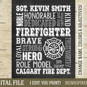 Personalized Fireman Gift - Printable DIGITAL FILE - Firefighter Retirement Gift