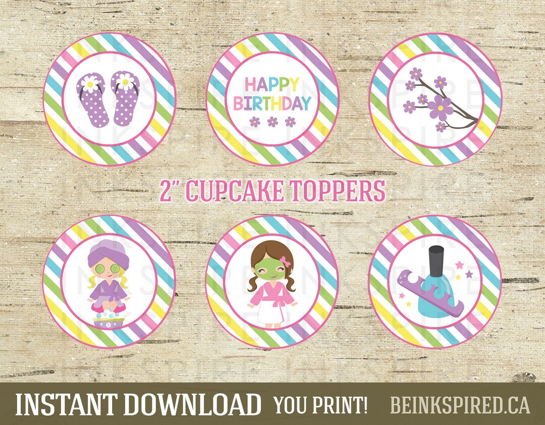 Spa Party Cupcake Toppers - INSTANT DOWNLOAD - 2" Printable Girls Spa ...
