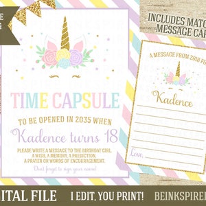 Unicorn Time Capsule, Unicorn Time Capsule Teken, Eerste verjaardag Time Capsule, Matching Card, Afdrukbaar, Unicorn Face, KADENCE, DIGITAAL BESTAND