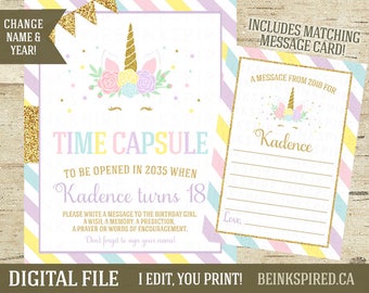 Unicorn Time Capsule Sign Decoration and Notepad Message Cards - Etsy
