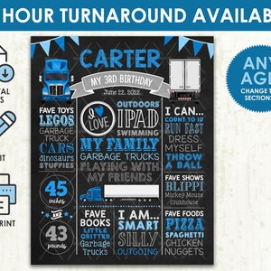 Pizarra de cumpleaños de semi camión - ARCHIVO DIGITAL imprimible - 18 Wheeler Big Rig Trucker Birthday Party Milestone Poster Sign - ¡Cualquier edad!