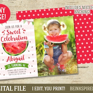 Aquarel watermeloen verjaardagsuitnodiging - DIGITAAL BESTAND - Afdrukbare Red One in a Melon Party Invite -Elke leeftijd! Andere kleuren beschikbaar!
