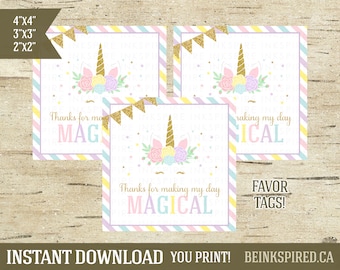 Unicorn Favor Tag, Unicorn Party, Unicorn Thank You, Thank You Tags, Unicorn Birthday, Unicorn Tags, Personalized, DIGITAL FILE, KAD