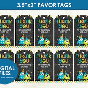 Monster Favor Tags - INSTANT DOWNLOAD - Printable Green Orange Blue Little Monster First Birthday Thank You Favor Favors Tag Sticker
