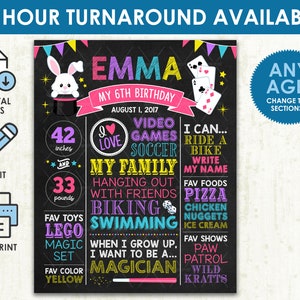 Girl Magic Show Birthday Chalkboard - Printable DIGITAL FILE - Magician Birthday Party Milestone Sign Board Poster - Change the Sections!