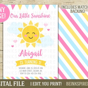 Il nostro invito di compleanno Little Sunshine - FILE DIGITALE stampabile - Sun First Birthday Party Invite - Tempo di consegna 24 ore!
