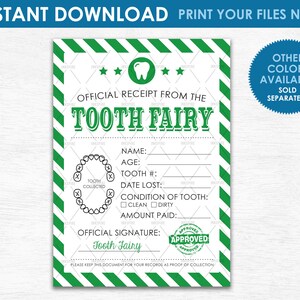 Ricevuta della fatina dei denti - DOWNLOAD IMMEDIATO - Grafico del certificato di ricevuta del primo dente perso rosso stampabile 5&quot;x7&quot; - Scarica ora i tuoi file!