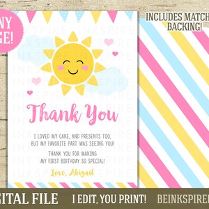 Il nostro biglietto di ringraziamento Little Sunshine - FILE DIGITALE - Biglietto di ringraziamento Sunshine personalizzato - Cambia il messaggio! Turnover in 24 ore!
