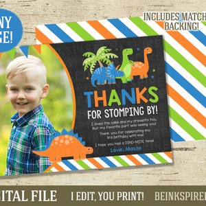 Cartão de agradecimento com foto de dinossauro - ARQUIVO DIGITAL - Agradecimentos personalizados para festa de aniversário de Dino - Qualquer idade! Mude a mensagem!