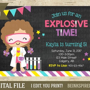 Girl Science Birthday Invitation, Science Party, Science Invite, Mad Scientist Birthday Invitation, Chemistry Birthday, KAYLA, DIGITAL FILE