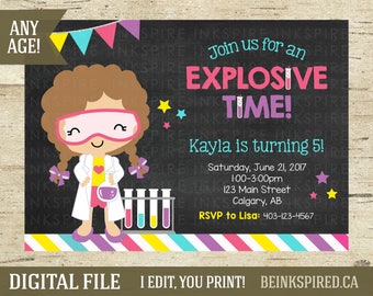 Girl Science Birthday Invitation, Science Party, Science Invite, Mad Scientist Birthday Invitation, Chemistry Birthday, KAYLA, DIGITAL FILE