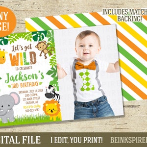 Jungle Birthday Invitation - Printable DIGITAL FILE - Safari First Birthday Party Invite - Any Age! Photo Version Available!