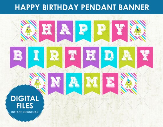 Monster Birthday Banner INSTANT DOWNLOAD Printable Monster | Etsy
