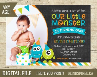 Monster Birthday Invitation, Monster Invitation, Monster Birthday Party, Monster 1st Birthday, Invite, Little Monster, KEVIN, DIGITAL FILE