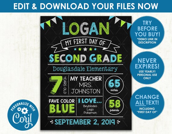 First Day of School Chalkboard Sign Editable DIGITAL FILE - Etsy