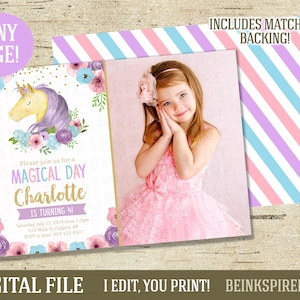 Convite de aniversário de unicórnio - para imprimir ARQUIVO DIGITAL - Convite para primeira festa de aniversário de unicórnio em aquarela - qualquer idade! Versão fotográfica disponível!