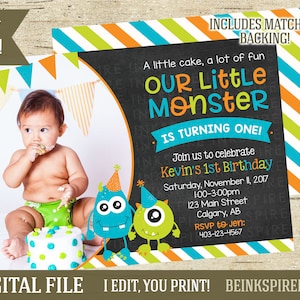 Monster Birthday Invitation, Monster Invitation, Monster Birthday Party, Monster 1st Birthday, Invite, Little Monster, KEVIN, DIGITAL FILE