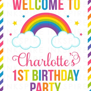 Rainbow Welcome Sign Printable DIGITAL FILE Personalized Rainbow Birthday Party Door Sign Change Child's Name & Age image 3