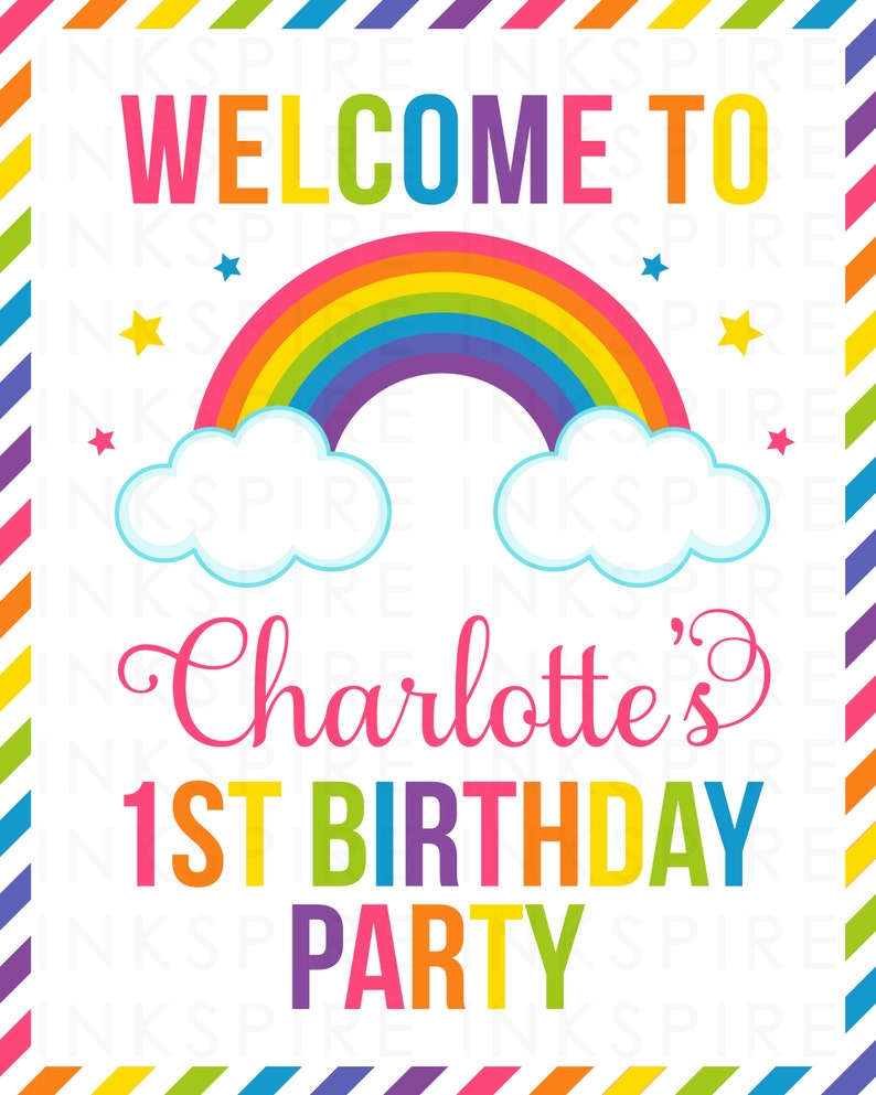 Rainbow Welcome Sign Printable DIGITAL FILE Personalized Rainbow Birthday Party Door Sign Change Child's Name & Age image 3