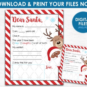 Druckbare Brief an den Weihnachtsmann - SOFORTIGER DOWNLOAD - Afroamerikaner Lieber Santa Brief - Blanko Coloring Page Kids Christmas Wish List