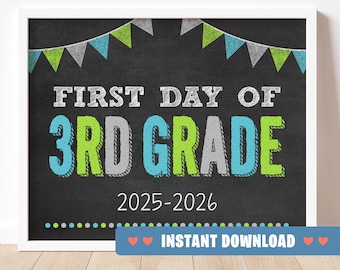 First Day of 3rd Third Grade Sign | Printable 10"x8" First Day of School Poster | Back to School Photo Prop | INSTANT DOWNLOAD Digital File