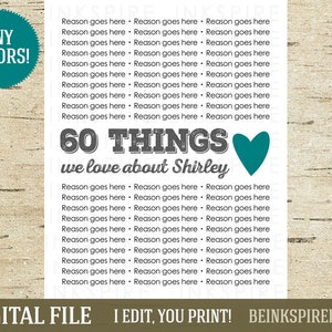 Personalized Gift for Mom or Dad - Reasons We Love You - DIGITAL FILE - Custom Birthday, Anniversary, Mother&#39;s Day Gift - Change Colors!