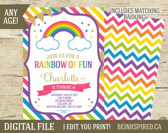 Rainbow Birthday Party Invitation Invite, Girl 1st 2nd 3rd 4th 5th 6th Birthday Rainbow Invite Invitation, Unicorn, Printable DIGITAL FILE
