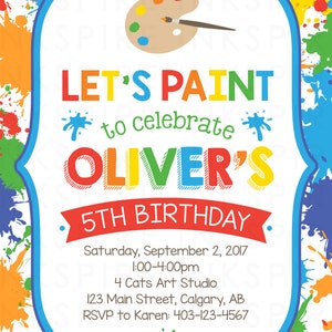 Printable Art Paint Splatter Birthday Party Invitation, Painting Party ...