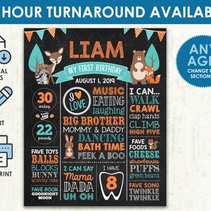 Tablero de cumpleaños de animales del bosque - ARCHIVO DIGITAL imprimible - Pizarra de cumpleaños de la fiesta de cumpleaños de los animales del bosque - ¡Cualquier edad! ¡Cambia las Secciones!