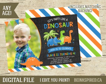 Dinosaur Dino Birthday Party Photo Invitation Invite, Dinosaur Invitation, Dinosaur Birthday, Dinosaur Party, Dinosaur Invite, DIGITAL FILE