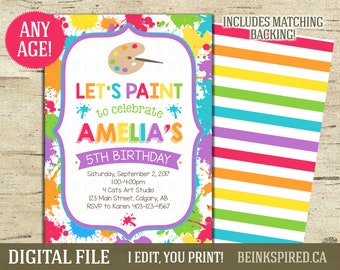 Printable Art Paint Splatter Birthday Party Invitation, Painting Party Invite, Art Theme Party, Girls Art Party, Little Artist, DIGITAL FILE