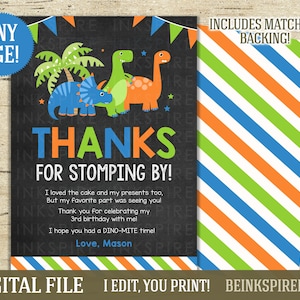 Dinosaur Bedankkaart - DIGITAAL BESTAND - Gepersonaliseerde Dino Verjaardag Bedankt Kaart - Voeg een foto toe! Andere kleuren beschikbaar!