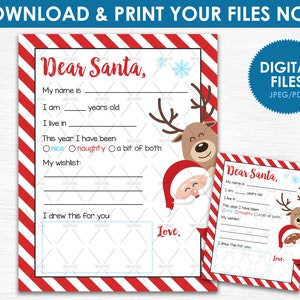 Druckbare Brief an den Weihnachtsmann - INSTANT DOWNLOAD - Dear Santa Brief - Blanko Coloring Page Kids Christmas Wish List