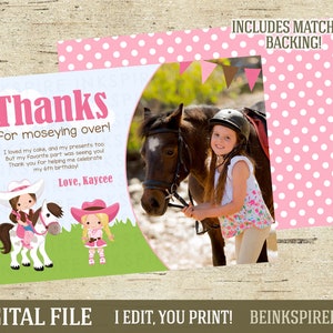 Biglietto di ringraziamento Cowgirl - FILE DIGITALE stampabile - Biglietto di ringraziamento per ragazze personalizzate