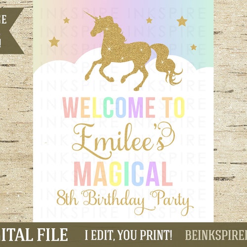 Unicorn Welcome Sign Unicorn Printable Unicorn Birthday - Etsy