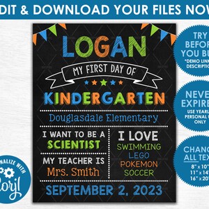 First Day of School Chalkboard Sign - Editable DIGITAL FILE - Rainbow Back to School Photo Prop - Download & Edit Yourself NOW!