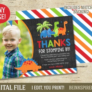 Cartão de agradecimento com foto de dinossauro - ARQUIVO DIGITAL - Agradecimentos personalizados para festa de aniversário de Dino - Qualquer idade! Mude a mensagem!