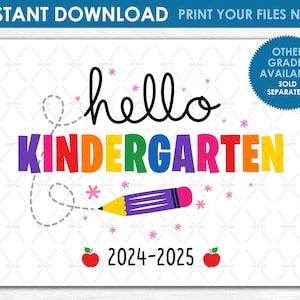 Druckbares Schild Erster Tag im Kindergarten - SOFORTIGER DOWNLOAD - Hello Kindergarten Back to School Poster Schild - andere Qualitäten verfügbar!