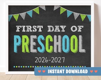 Cartel para el primer día de preescolar / Póster imprimible de 25 x 20 cm para el primer día de clases / Accesorio para fotos de regreso a clases / Archivo digital de DESCARGA INSTANTÁNEA