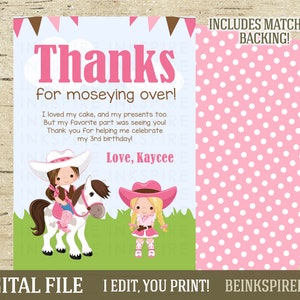 Cartão de agradecimento de cavalo para meninas - ARQUIVO DIGITAL para impressão - Nota de agradecimento personalizada de vaqueira