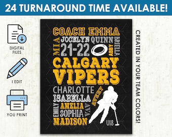 Ringette Coach Appreciation Gift - DIGITAL FILE - Personalized Ringette Team Gift - End of Season Thank You Gift - Change Colors & Text!
