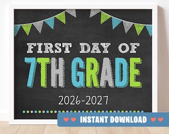Affiche « Premier jour de 7e » | Format imprimable 25 x 20 cm | Accessoire de rentrée | Téléchargement instantané (fichier numérique)